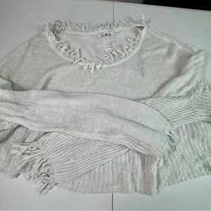 Earthbound Trading Co Distressed Knit Sweater Off White Open Weave Boho Style M